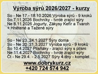 Termíny kurzů výroby sýrů 2026/2027.